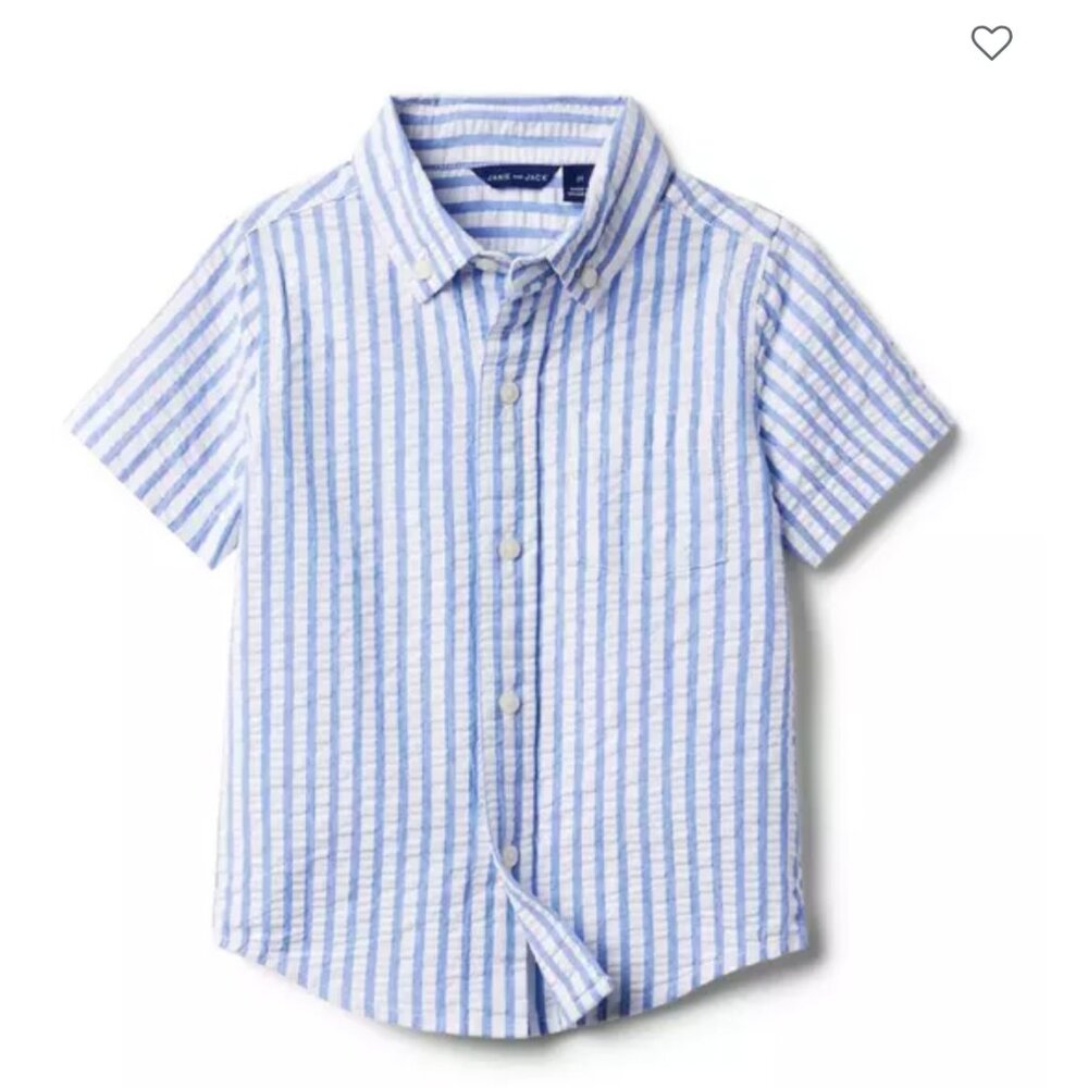 Janie and Jack Blue and White Ocean Air  Striped Seersucker Shirt